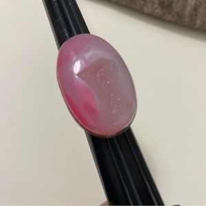 Vintage .925 Sterling silver Pink agate Druzy statement ring. Huge!! Size 10.5